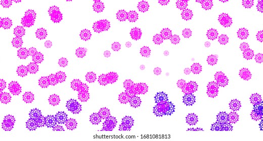 Textura vectorial púrpura clara con copos de nieve brillantes. Smart ilustración geométrica abstracta con hielo, nieve. Anuncio de año nuevo, patrón de folletos.