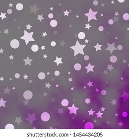 Light Purple vector texture with circles, stars. Colorful illustration with gradient dots, stars. Design for textile, fabric, wallpapers.