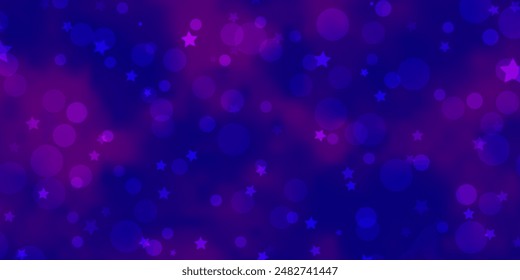 Light Purple vector texture with circles, stars. Glitter abstract illustration with colorful drops, stars. Design for wallpaper, fabric makers.