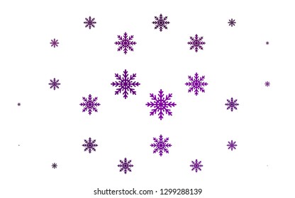 Light Purple vector texture with colored snowflakes. Glitter abstract illustration with crystals of ice. New year design for your ad, poster, banner.
