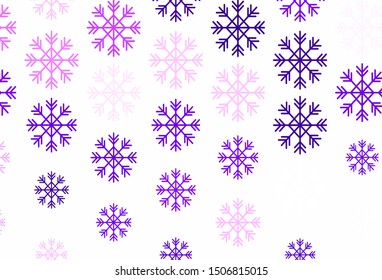Light Purple vector texture with colored snowflakes. Glitter abstract illustration with crystals of ice. Pattern for new year ad, booklets.