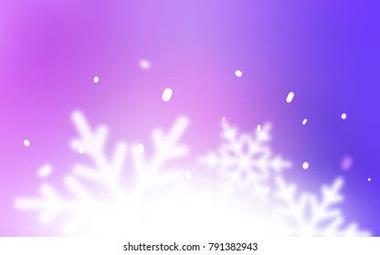 Light Purple vector texture with colored snowflakes. Glitter abstract illustration with crystals of ice. New year design for your ad, poster, banner.