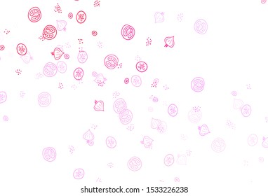 Light Purple vector texture with delicious snacks. Illustration with set of fresh food in doodle style. Template for meal cooking in kitchen.