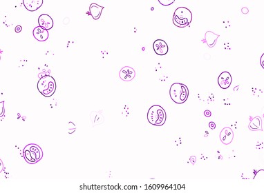 Light Purple vector texture with delicious snacks. Abstract background with colorful Fast Food illustrations. Pattern for menu of cafes, bars, restaurants.