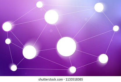 Light Purple vector texture with disks, lines. Glitter abstract illustration with connection of triangle structure. Pattern can be used for futuristic ad, booklets.