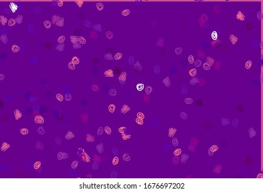 Textura vectorial púrpura clara con discos. Ilustración abstracta brillante con gotas borrosas de lluvia. Diseño para afiches, pancartas.