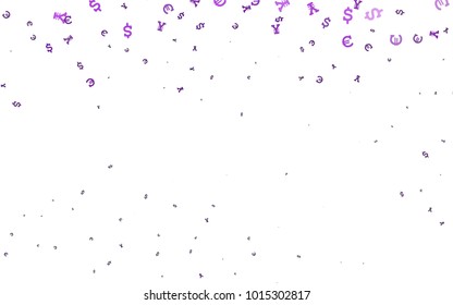 Light Purple vector texture with financial symbols. Shining colored illustration with EUR, USD, JPY signs. Smart design for your business advert of economic, wealth.