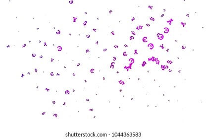 Light Purple vector texture with financial symbols. Colored symbols of all currency on white background. The pattern can be used for ad, booklets, leaflets of banks.
