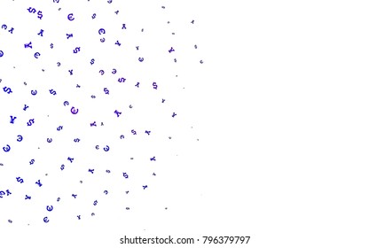 Light Purple vector texture with financial symbols. Colored symbols of all currency on white background. The pattern can be used as ads, poster, banner for payments.