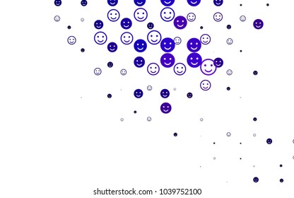 Light Purple vector texture with happy smiles. Decorative shining illustration with smiles on white template. Pattern for carnival, festival fun leaflets.