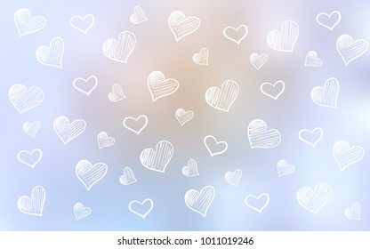 Light Purple vector texture with lovely hearts. Blurred decorative design in doodle style with hearts. Template for Valentine's greeting postcards.