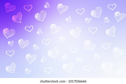 Light Purple vector texture with lovely hearts. Glitter abstract illustration with colorful hearts in romantic style. Pattern for carnival, festival romantic leaflets.