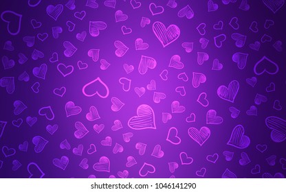 Light Purple vector texture with lovely hearts. Beautiful colored illustration with hearts in celebration style. Pattern can be used for valentine's ad, booklets.