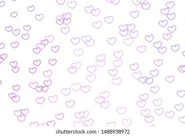 Light Purple vector texture with lovely hearts. Beautiful colored illustration with hearts in celebration style. Pattern for valentine's ad, booklets.