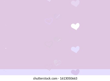 Light Purple vector texture with lovely hearts. Illustration with shapes of gradient hearts on blur backdrop. Pattern for valentine's ad, booklets.