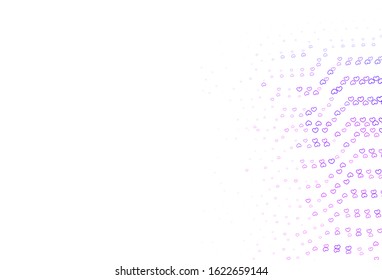 Light Purple vector texture with lovely hearts. Glitter abstract illustration with colorful hearts in romantic style. Template for Valentine's greeting postcards.