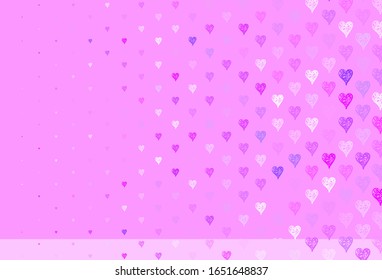 Light Purple vector texture with lovely hearts. Shining illustration with hearts on abstract template. Design for a business advert of anniversary.