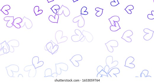Textura ligera vectorial púrpura con corazones encantadores. Ilustración abstracta brillante con corazones coloridos en estilo romántico. Patrón de anuncios de San Valentín, folletos.