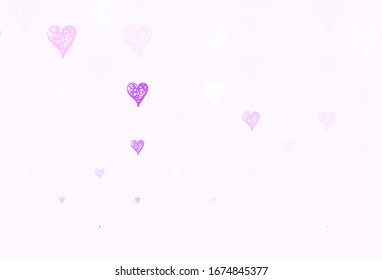 Light Purple vector texture with lovely hearts. Beautiful celebration style hearts on abstract illustration. Design for celebrating of Valentine Day.