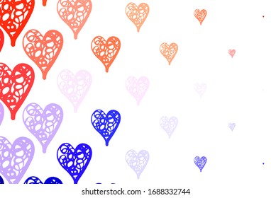 Light Purple vector texture with lovely hearts. Illustration with shapes of gradient hearts on blur backdrop. Pattern for marriage gifts, congratulations.