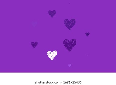 Textura ligera vectorial púrpura con corazones encantadores. Ilustración con formas de corazones degradados sobre fondo borroso. Patrón de carnaval, volantes románticos del festival.