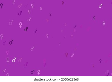 Textura vectorial púrpura clara con iconos masculinos y femeninos. Ilustración abstracta moderna con signos masculinos gradientes y femeninos. Diseño inteligente para aplicaciones de citas.