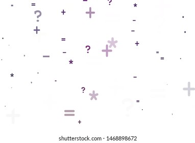 Light Purple vector texture with mathematic symbols. Blurred design in simple style with collection of numerals. Best design a poster, banner of a math college.