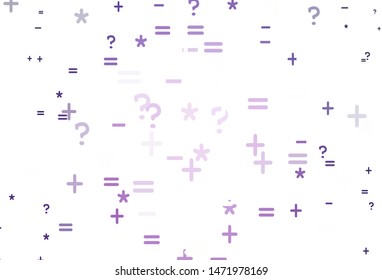 Light Purple vector texture with mathematic symbols. Illustration with Numeral symbols on abstract template. Pattern for ad, booklets, leaflets of education.