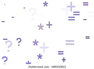 Light Purple vector texture with mathematic symbols. Blurred design in simple style with collection of numerals. Smart design for university advert.