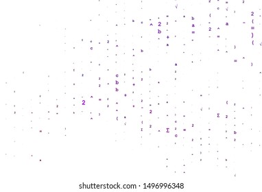 Light Purple vector texture with mathematic symbols. Colored mathematic signs with gradient on white background. Best design for your math college.