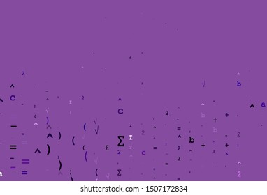 Light Purple vector texture with mathematic symbols. Abstract illustration with colored algebra signs. Best design for your math college.