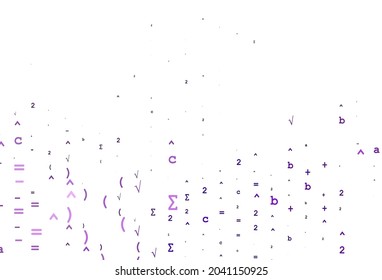 Light Purple vector texture with mathematic symbols. Abstract illustration with colored algebra signs. Best design for your math college.