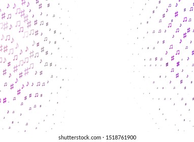 Light Purple vector texture with musical notes. Decorative design in abstract style with music shapes. Template for fasion magazines.