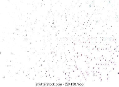 Leichte violette Vektorstruktur mit musikalischen Noten. Leuchtende Illustration von farbigen Farbverlauf-Musiknoten. Muster für Schulwerbung, Broschüren.