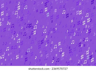 Textura vectorial ligera púrpura con notas musicales. Ilustración abstracta con coloridos símbolos de la melodía. Patrón de anuncios escolares, folletos.