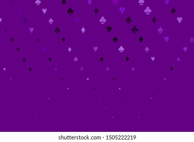 Light Purple vector texture with playing cards. Illustration with set of hearts, spades, clubs, diamonds. Pattern for booklets, leaflets of gambling houses.