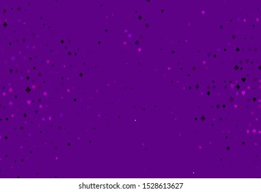 Light Purple vector texture with playing cards. Colorful gradient with signs of hearts, spades, clubs, diamonds. Design for ad, poster, banner of gambling websites.