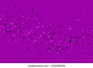 Light Purple vector texture with playing cards. Shining illustration with hearts, spades, clubs, diamonds. Design for ad, poster, banner of gambling websites.