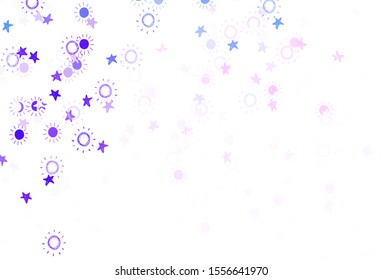 Light Purple vector texture with small stars, suns. Shining colored illustration with stars, suns. Best design for your ad, poster, banner.