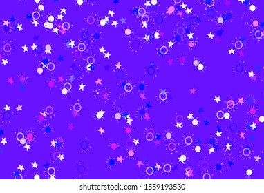 Light Purple vector texture with small stars, suns. Shining colored illustration with stars, suns. Best design for your ad, poster, banner.