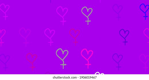 Light Purple vector texture with women rights symbols. Colorful illustration with gradient feminism shapes. Simple design for your web site.
