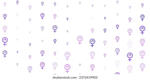 Light Purple vector texture with women rights symbols. Colorful feminism symbols with a gradient in modern style. Best design to show the power of women.