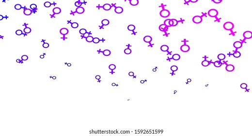 Light Purple vector texture with women's rights symbols. Colorful illustration with gradient feminism shapes. Sample for your web designers.