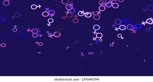 Light Purple vector texture with women's rights symbols. Colorful feminism symbols with a gradient in modern style. Sample for your web designers.