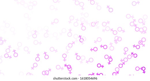 Light Purple vector texture with women's rights symbols. Colorful feminism symbols with a gradient in modern style. Best design to show the power of women.