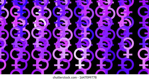 Leichte violette Vektorillustration mit Frauenrechtssymbolen. Illustration mit Zeichen der Stärke und der Macht der Frauen. Einfaches Design für Ihre Website.