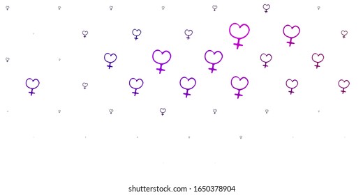 Light Purple vector texture with women's rights symbols. Illustration with signs of women's strength and power. Background for International Women’s Day.