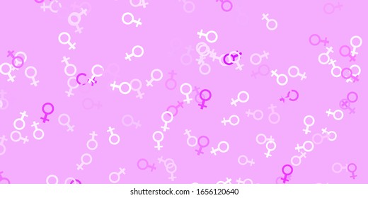 Light Purple vector texture with women's rights symbols. Colorful feminism symbols with a gradient in modern style. Best design to show the power of women.