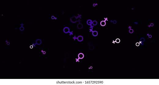 Light Purple vector texture with women's rights symbols. Colorful feminism symbols with a gradient in modern style. Background for International Women’s Day.