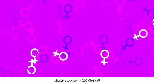 Light Purple vector texture with women's rights symbols. Colorful feminism symbols with a gradient in modern style. Best design to show the power of women.